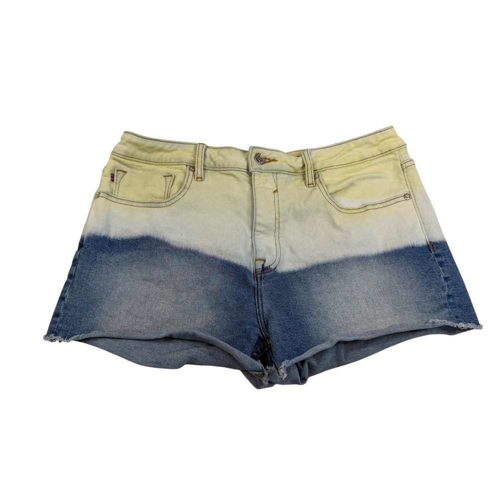 Vigoss Ace Short Womens 31 Yellow Blue Ombre Dip Dye Raw Hem Denim Shorts Z414